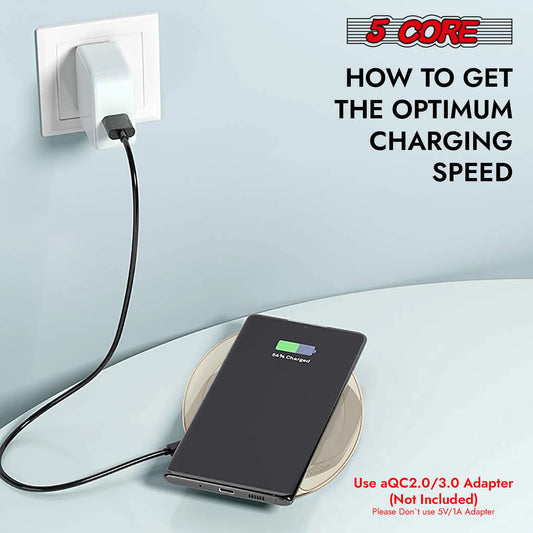 5Core Wireless Phone Charging Pad 15W Qi-Certified Fast Charger Mat Cargador